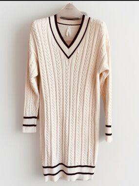 Dreamers by Debut Varsity Cable-Knit Sweater Dress Tunic Tennis Golf L